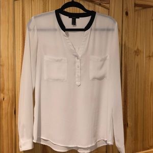 Forever 21 Off White Blouse, Black Trim